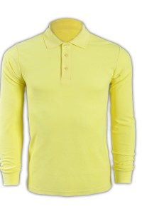 純色 黃色044長袖男裝Polo恤 1AD01 訂做純色長袖polo恤 運動舒適polo恤 polo恤生產商   Polo恤價格